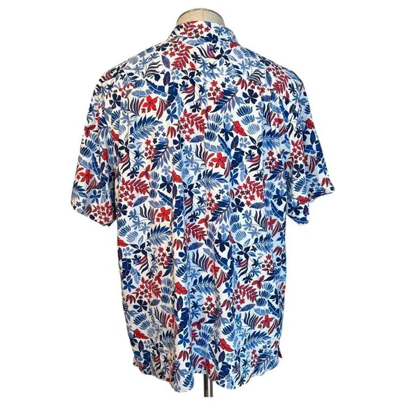 Tommy Bahama Shirt Mens XL 100% Silk Camp Hawaiian Floral Ref Blue White Button - Picture 5 of 9